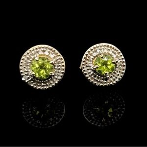 Vintage Green Peridot and Gold over Sterling Silver Post Earrings